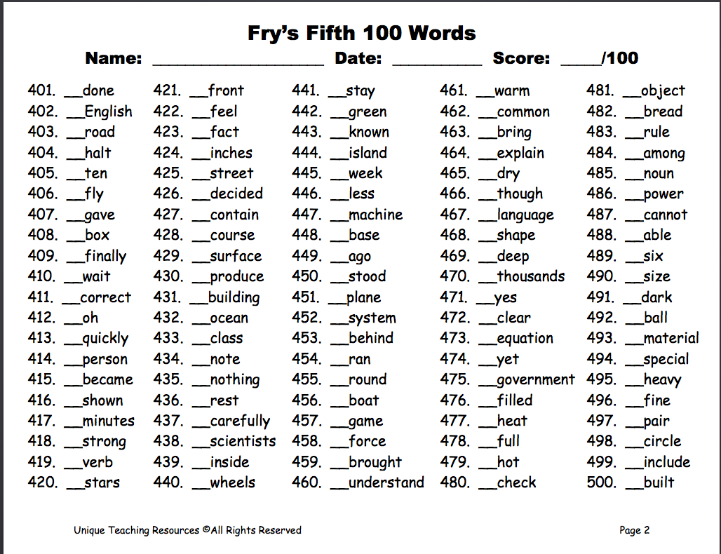 fry words 100